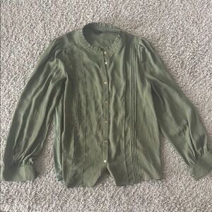 Ann Taylor Olive Green Button-Up Blouse